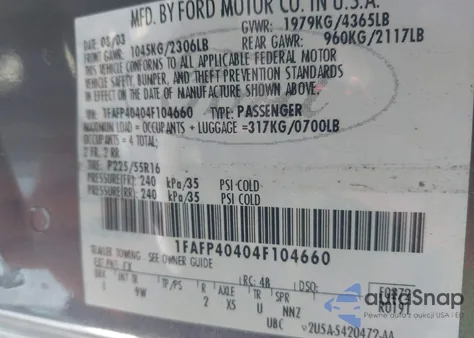 2004 Ford Mustang from USA, damaged, VIN 1FAFP40404F104660